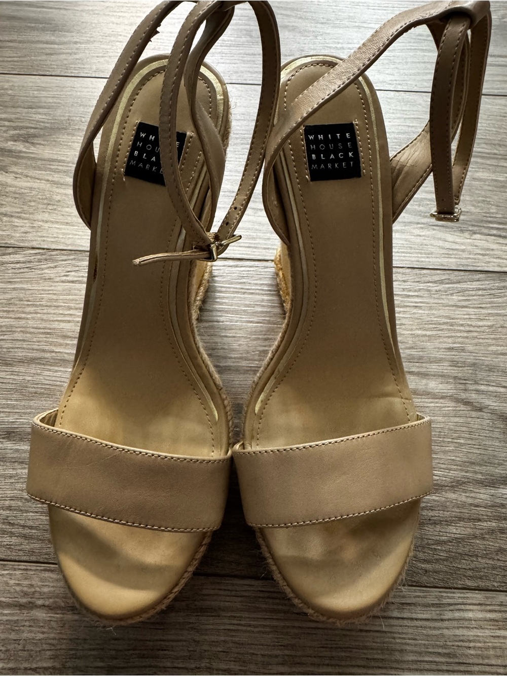 White House Black Market Neutral Tan Espadrille Wedge Sandals